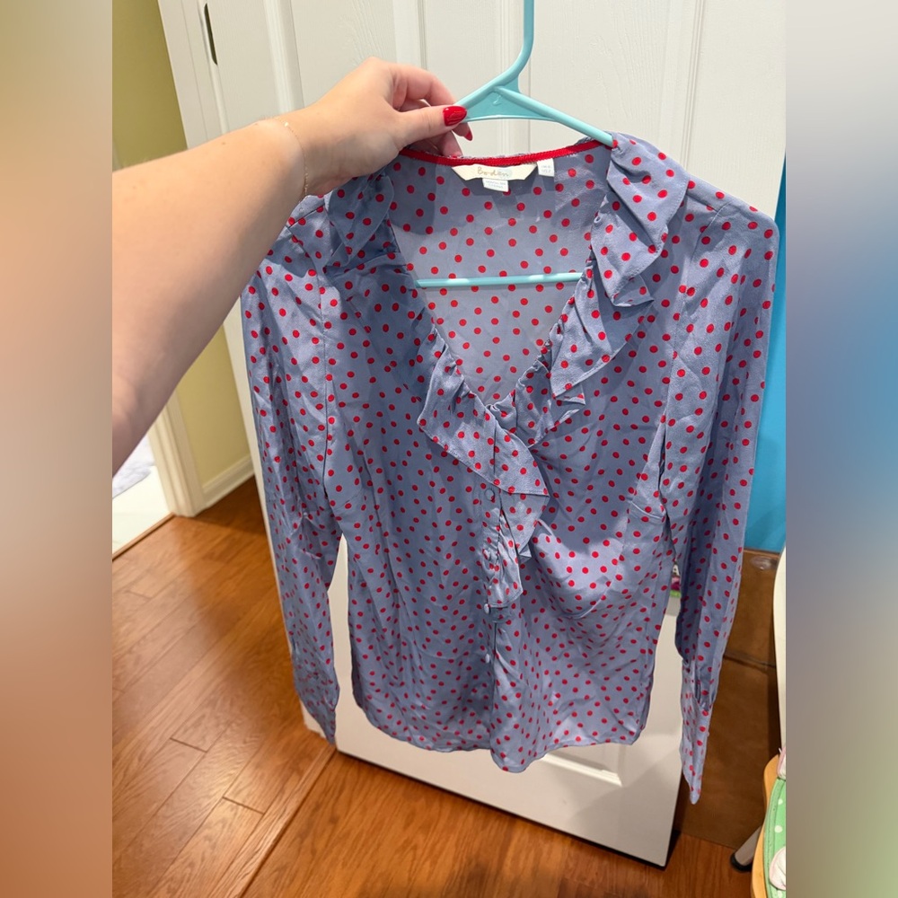 Boden Blue and Red Polka Dot Blouse